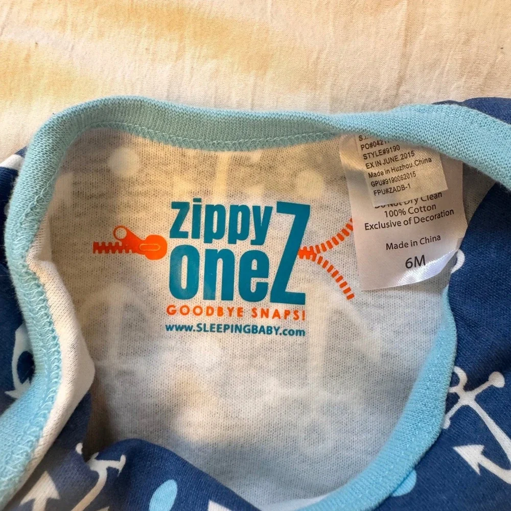 Zippy OneZ Footed Pajama Baby 6M Blue Anchor Print Cotton Romper Sleeping Baby
